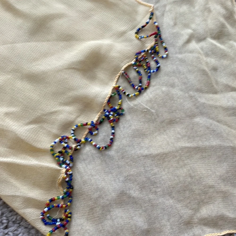 Vintage Yellow chiffon silk scarf with beads at one end bought at Nordstrom
